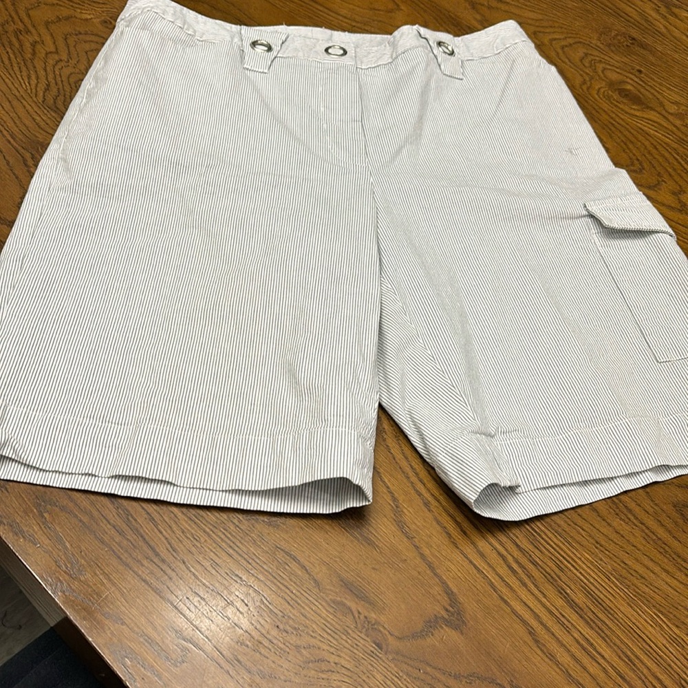 SPANNER White and Grey Pinstripe Shorts